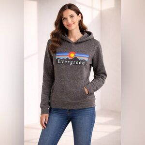 Colorado Evergreen Mountain Sunrise Pullover Hoodie Sweatshirt Charcoal Gray XL